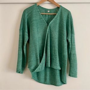MARGARET O’LEARY 100%‎ Linen Turquoise Overlapping Sweater, XS